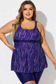 Meteor Striped Print Square Neck Tankini Top