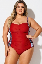 V-Neck Leaf Print Tummy Control One Piece Swimsuit