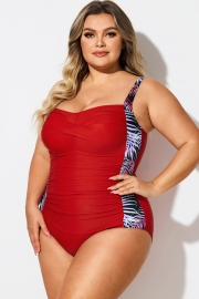 V-Neck Leaf Print Tummy Control One Piece Swimsuit