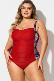 V-Neck Leaf Print Tummy Control One Piece Swimsuit