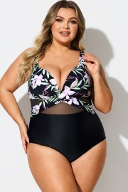 V-Neck Floral Print Wrap One Piece Swimsuit