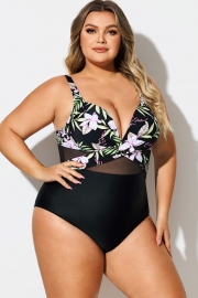 V-Neck Floral Print Wrap One Piece Swimsuit
