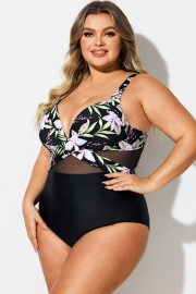 V-Neck Floral Print Wrap One Piece Swimsuit