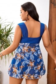 Plus Tropical Print Ruched Bust Knot Front Bikini Swimsuit