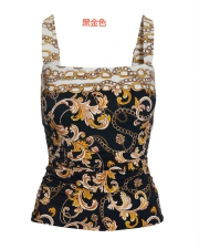 Filigree Status Print Square Neck Tankini Top with Skirt