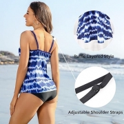 Stylish And Flattering Tie Dye Layered Adjustable Tankini Top
