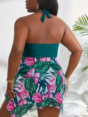 Gungle Green Wide Strap Tie Front V-Neck Lady Swimdress