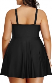 Black Crisscross Detailing Flowy Swimdress Top
