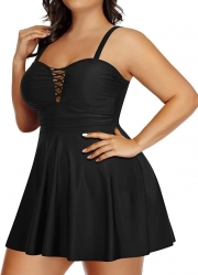 Black Crisscross Detailing Flowy Swimdress Top