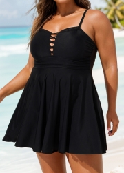 Black Crisscross Detailing Flowy Swimdress Top