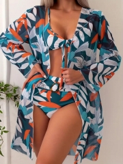 3-piece Colorful Tropical Print Bikini Sets