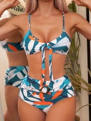 3-piece Colorful Tropical Print Bikini Sets