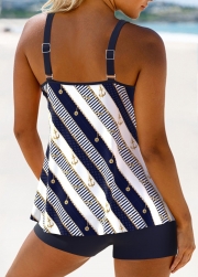Striped Navy Double Straps Tankini Set