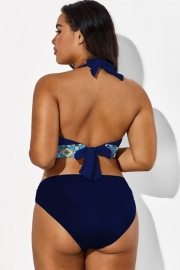 Floral Print V-Neck Halter Sexy Bikini Top