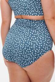 Elegant Blue Floral High Waist Bikini Bottom for Lady