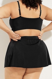 Plus Size Solid Black Knotted Crop Bikini Top