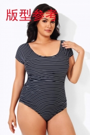 Pink Stripes Round Neck Women One Piece Swimsuit