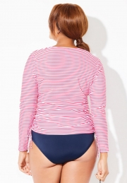 Pink Stripes Round Neck Women One Piece Swimsuit