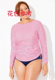 Pink Stripes Round Neck Women One Piece Swimsuit