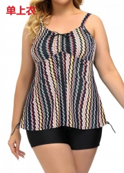 Plus Size Vintage Geometric Print Drawstring Tankini Top