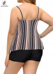 Plus Size Vintage Geometric Print Drawstring Tankini Top