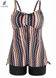Plus Size Vintage Geometric Print Drawstring Tankini Top