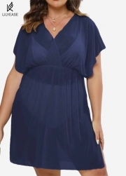 Purplish Blue V Neck Semi-Sheer Split Boho Style Cover Up
