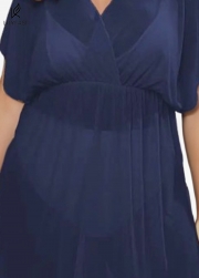 Purplish Blue V Neck Semi-Sheer Split Boho Style Cover Up