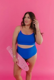 MALIBU TWO PIECE IN ROYAL BLUE AND ELECTRIC PINK TRIM