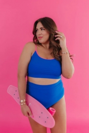 MALIBU TWO PIECE IN ROYAL BLUE AND ELECTRIC PINK TRIM