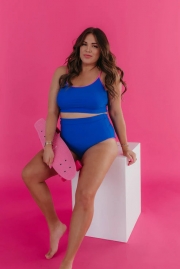MALIBU TWO PIECE IN ROYAL BLUE AND ELECTRIC PINK TRIM