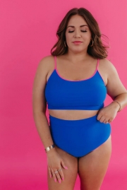MALIBU TWO PIECE IN ROYAL BLUE AND ELECTRIC PINK TRIM