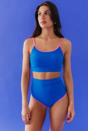 MALIBU TWO PIECE IN ROYAL BLUE AND ELECTRIC PINK TRIM