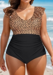Leopard Print Ruffled Vintage One Piece Swimsuit
