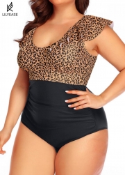 Leopard Print Ruffled Vintage One Piece Swimsuit