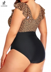Leopard Print Ruffled Vintage One Piece Swimsuit
