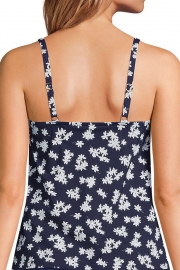 Deep Blue Floral Print V-Neck Tankini With Skirt
