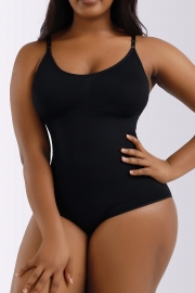 Black Adjustable Snap Button Scoop Neck Bodysuit