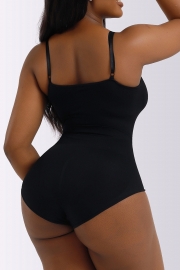 Black Adjustable Snap Button Scoop Neck Bodysuit