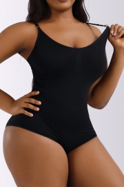 Black Adjustable Snap Button Scoop Neck Bodysuit