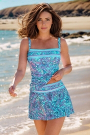 Floral Square Neck Wide Strap Tankini with skirt