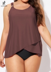 Plus Size Brown Flowy Layered Tankini Top