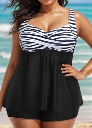 Classic Modest Black Stripe Twist Front Tankini Top
