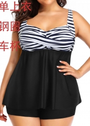Classic Modest Black Stripe Twist Front Tankini Top