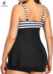 Classic Modest Black Stripe Twist Front Tankini Top