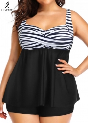 Classic Modest Black Stripe Twist Front Tankini Top