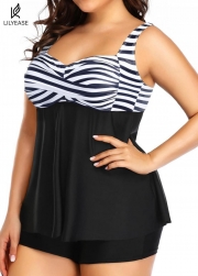 Classic Modest Black Stripe Twist Front Tankini Top