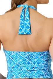 Blue V-Neck HalterTankini set With Skirt